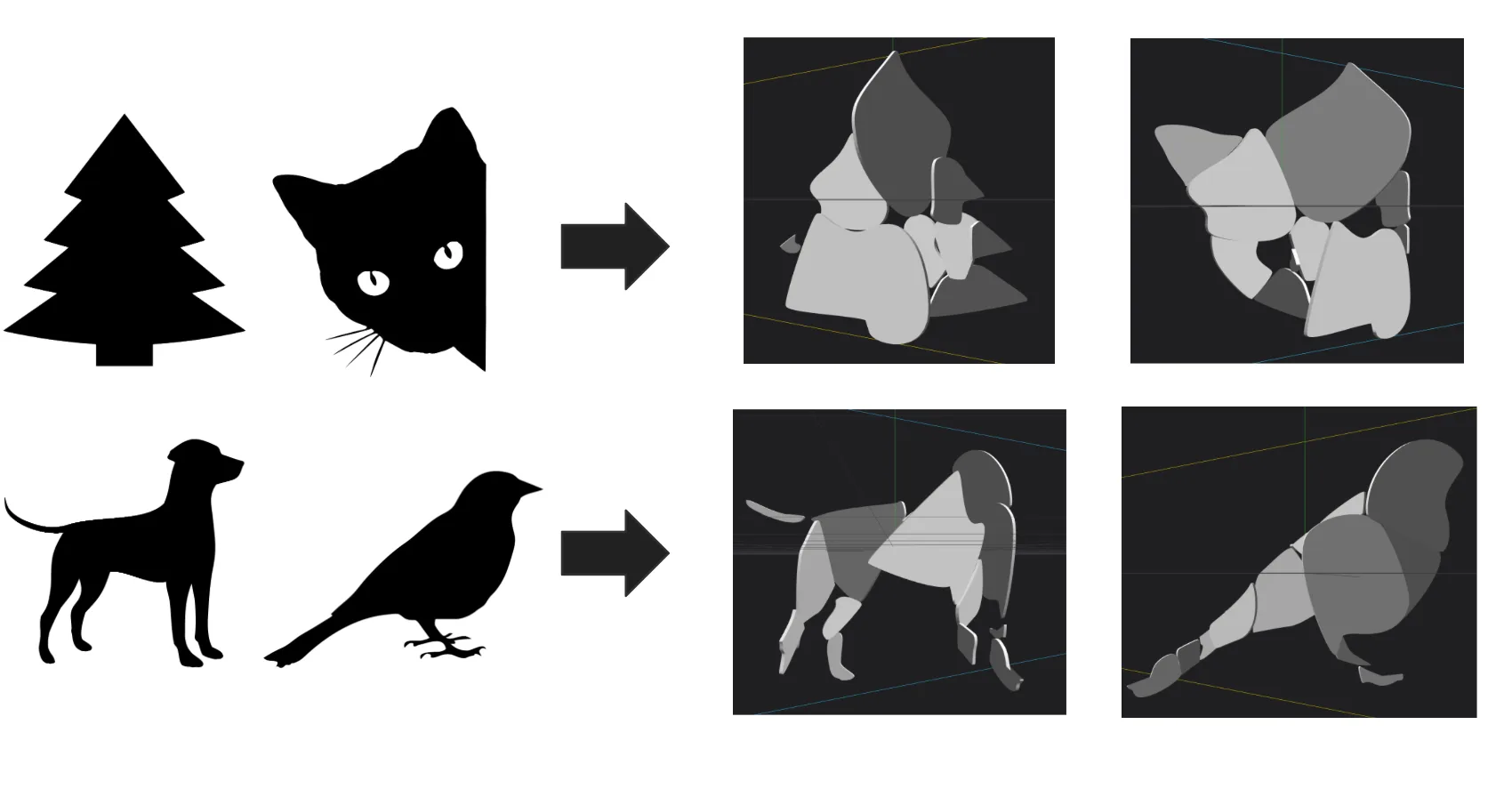 Input images and optimized design, view two